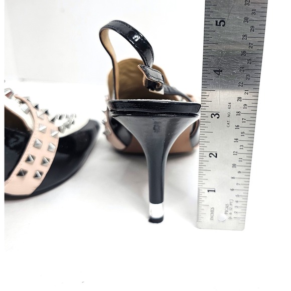 Linea Paolo Slingback‎ Studded Heels Rare Pumps Black White Pink Shoes Size 9.5 - Picture 10 of 10